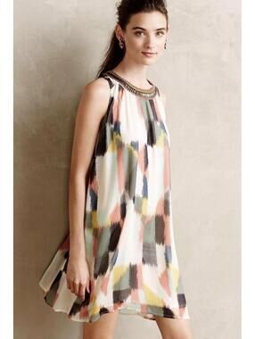 Anthropologie Jeweled Brushstrokes Sleeveless Shift Dress by HD in Paris Size 4